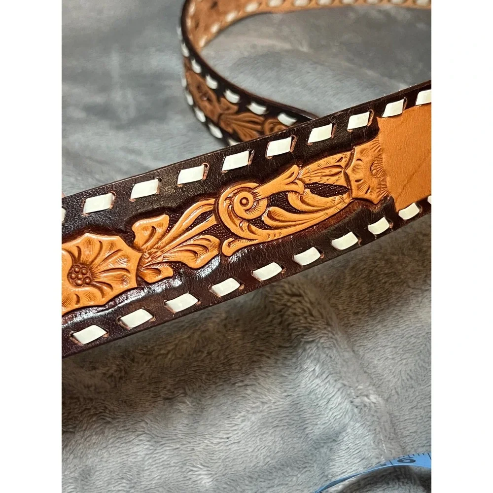 Vintage Chambers Phoenix 30 Tooled Leather Longhorn TILLY Western Belt Buckle